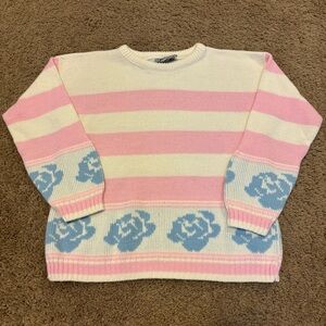 Vintage Striped Floral Knit Sweater